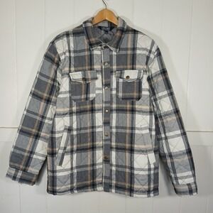 VTG Benny Gold Quilted Flannel Shirt Jacket Mens Large Grey Plaid Streetwear